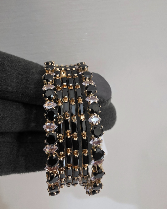 Elegant Black Stone Bangles – Set of 6