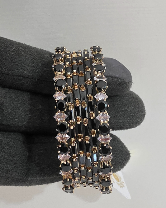 Elegant Black Stone Bangles – Set of 6