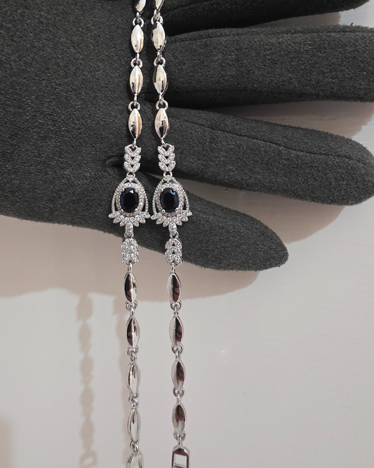 Elegant Sapphire/Clear Zirconia Drop Bracelet